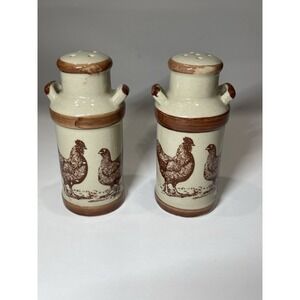 Vintage Pottery Brown Rooster Hen Salt and Pepper Shakers Made in Taiwan Country